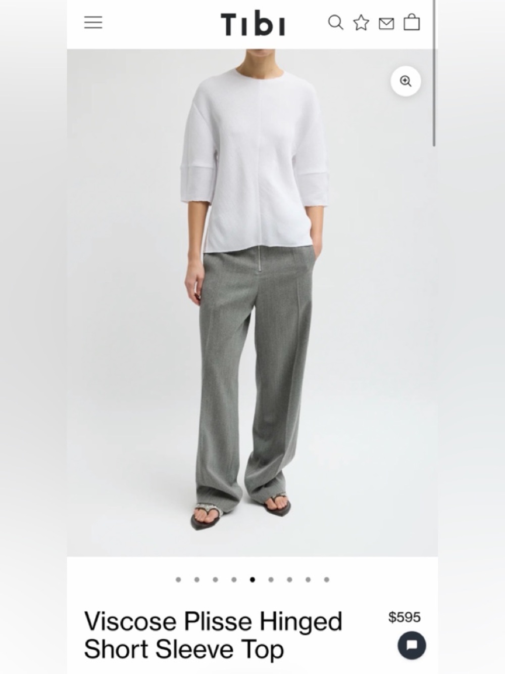Tibi Viscose Plisse Hinged Short Sleeve Top